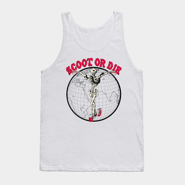 Scoot or Die - Extreme Sports Skeleton on Scooter Cross Tank Top by blueversion